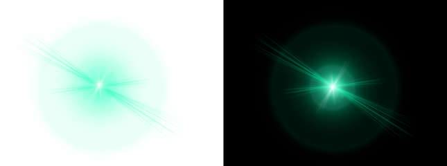 Green lens flare light effect with star burst on transparent background for creative graphic design projects and digital photo editing work