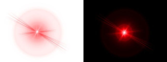 Red lens flare light effect with star burst on transparent background for creative graphic design projects and digital photo editing work