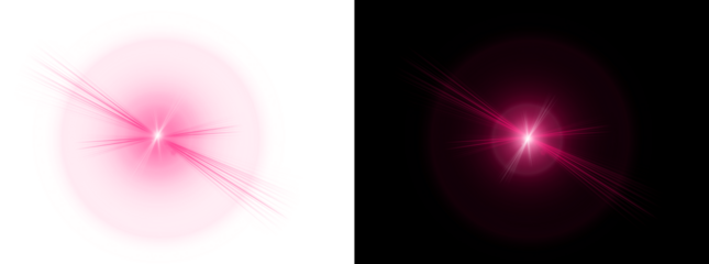 Pink lens flare light effect with star burst on transparent background for creative graphic design projects and digital photo editing work