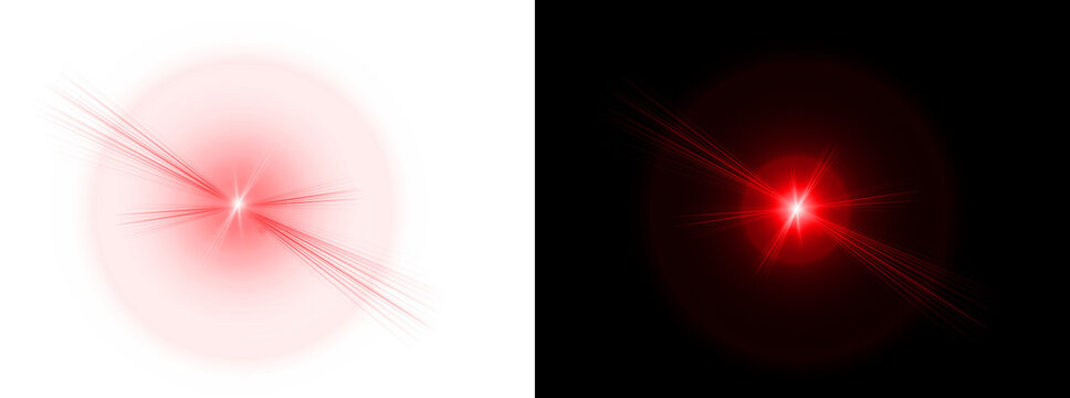 Red lens flare light effect with star burst on transparent background for creative graphic design projects and digital photo editing work