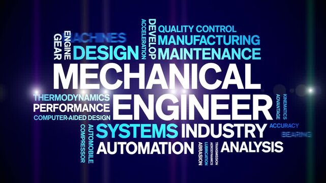 Mechanical Engineer animated word cloud-text design animation tag kinetic typography seamless loop.