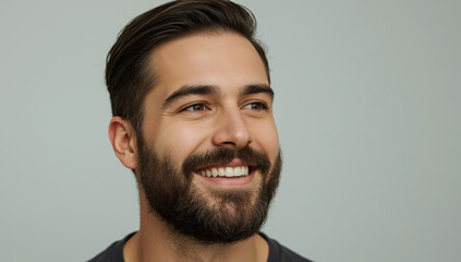 Obraz premium Smiling bearded man warm gaze portrait calm expression