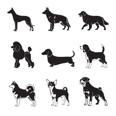 Dog Breeds Silhouettes Collection Vector