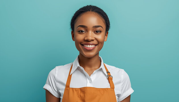 Friendly cashier with polite smile and transactional professionalism