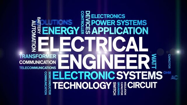 Electrical Engineer animated word cloud-text design animation tag kinetic typography seamless loop.