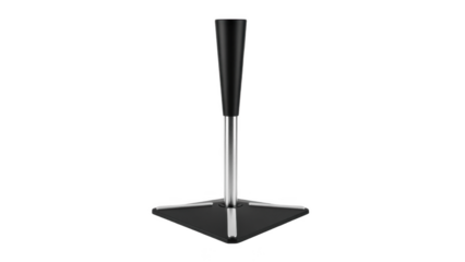 Modern adjustable batting tee PNG with black top, chrome stem and stable base, isolated on white background, essential baseball or softball training aid for swing practice, drills, coaching and clinic