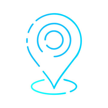 Location pin icon in blue outline on transparent background  