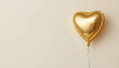 Gold heart balloon minimal cream background romantic festive mood