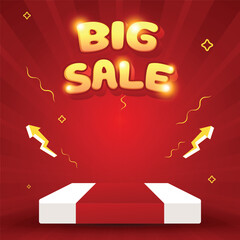 big sale promo podium with red background color