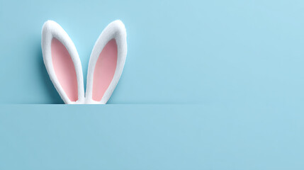 White Bunny Ears Resting on a Light Blue Surface Easter