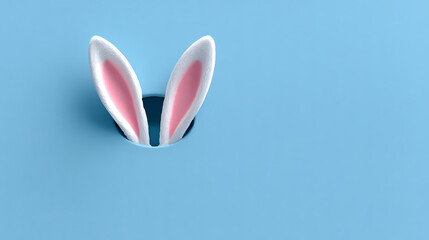 White Bunny Ears Emerging from a Blue Hole Easter rabbit ears