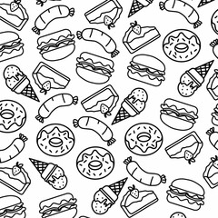 Seamless pattern background Food and ingredient kids hand drawing set illustration isolated on white background