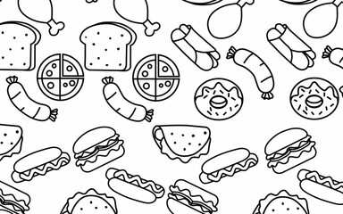 Seamless pattern background Food and ingredient kids hand drawing set illustration isolated on white background