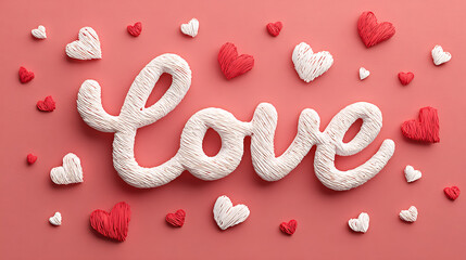 White Love Word Surrounded by Red and White Hearts