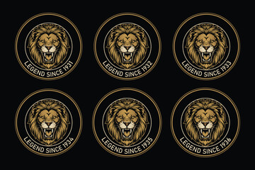 Vintage lion head logos with gold accents on black background