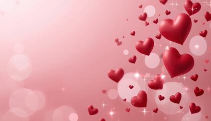 Obraz premium Romantic pink background heart red heart valentine heart floating heart bokeh sparkle