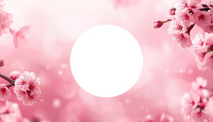 Fototapeta premium Soft pink blossom haze circle frame delicate cherry blossom bokeh
