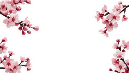 Fototapeta premium Pink plum blossom border with delicate petals and serene spring mood