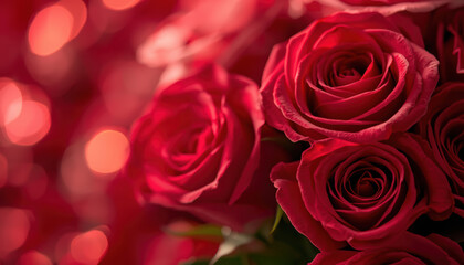 Obraz premium Red rose bouquet close up with soft bokeh and romantic mood