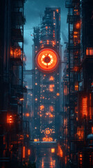 Obraz premium Create a neon lit depiction of a steelworks