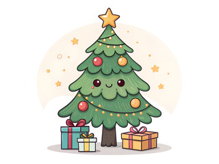 Naklejka premium Cozy Christmas Tree with Fireplace Holiday Background