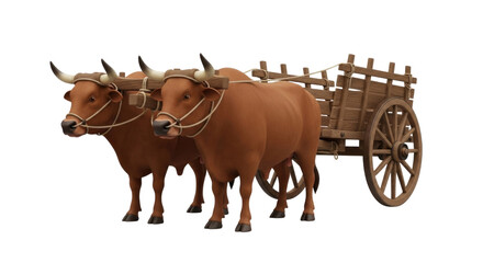 3d ox cart with two bulls transparent background cutout png
