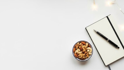 Diet Plan Food Background, Assorted Healthy Meals And Snacks Top View Banner With Empty Copy Space