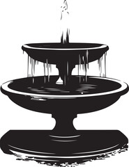 Three-Tiered Garden Fountain with Cascading Water Monochrome Artistic Illustration