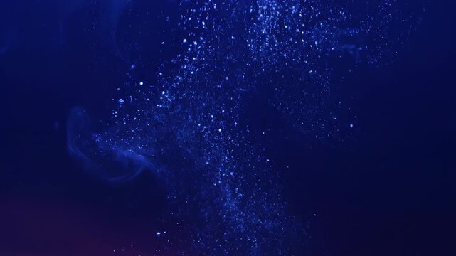 An ethereal underwater world map glowing with sparkling stars and cosmic nebula dust amidst drifting bubbles in a deep blue universe