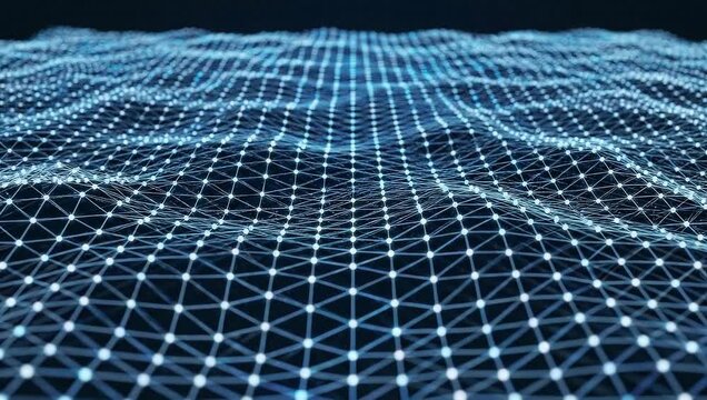 Futuristic blue grid network visualization