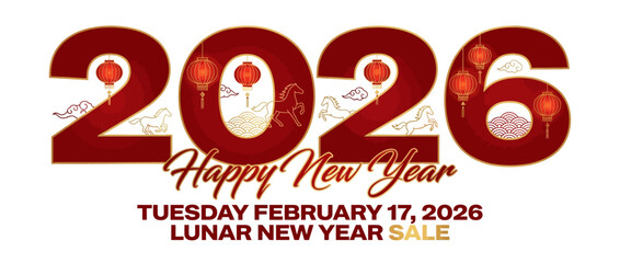 Celebrating the Lunar New Year 2026, Year of the Fire Horse, with a festive greeting and sale on February 17