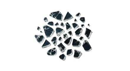 Abstract dark fragments, meticulously arranged to form a dynamic graphic, perfectly suited for a cutting-edge company logo, symbolizing resilience and innovative strength