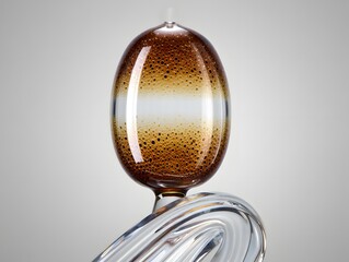 Fototapeta premium Elegant glass sculpture with brown bubbles on clear base