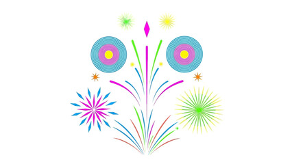 Colorful Abstract Fireworks and Celebration Symbols Flat Vector Illustration