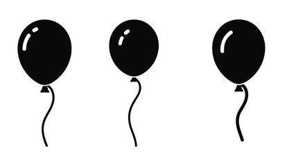 Three black balloons with strings a simple graphic illustration © HN2.00
