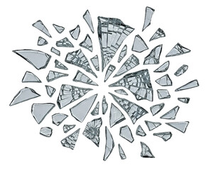 Shattered glass fragments depicting a metaphorical business crisis, symbolizing a broken company logo or a disrupted corporate identity with widespread disruption