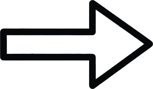 Black outline arrow pointing right with rounded corners, a simple graphic icon for navigation, progress, or direction on a clean white background