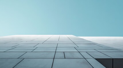 Sleek Modern Architecture Against a Clear Blue Sky with Geometric Patterns and Minimalist Design Elements Leading to Endless Horizon Vision