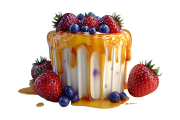 Delicious Fruit topped Dessert with Golden Caramel Drizzle and Berries