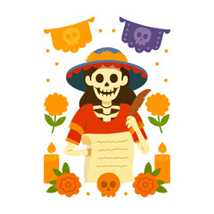 La Catrina Skeleton with Calavera Poem Day of the Dead Illustration