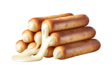 Golden brown Mozzarella Sticks Stacked with Creamy Filling Oozing Out