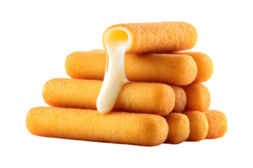 Golden brown Mozzarella Sticks Neatly Stacked with Melted Cheese Oozing