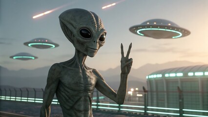 Alien Greeting With Ufos 