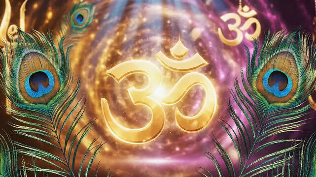 Murugan Devotional Background with Peacock Feather Motifs and Sacred Symbols