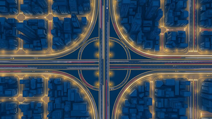 smart city network design showcasing complex urban transportation infrastructure and digital connectivity for advanced urban development concepts.