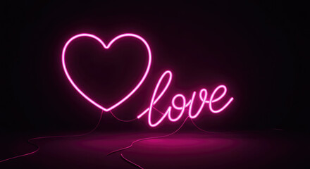 Luminescent Pink Neon Heart and love Sign with Wire Details.
