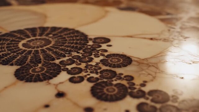 Detailed View of Fossilized Ammonite Pattern in Stone Surface.
