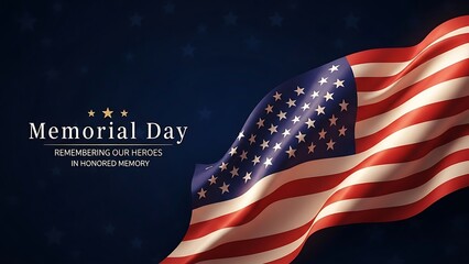 Memorial Day tribute with American flag waving in honored memory