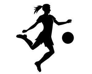 black silhouette of a woman kicking a ball, vector illustration 1
