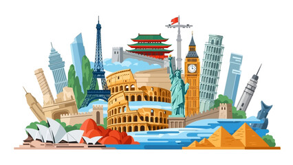 Famous World Landmarks Collage: Travel Destinations Collage